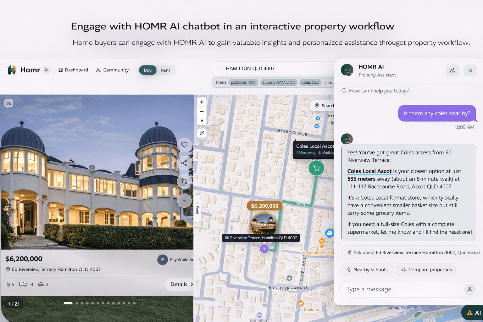HOMR AI chat — buyer having a lifestyle conversation